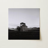 Lonely Brick House Art Print / Canvas Black-and-white Photograph Stone Octagonal Tree Roof with Muted Silver, Blank Sky Cloud Cover, Light