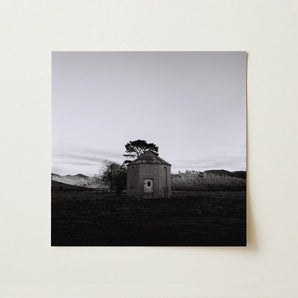 Lonely Brick House Art Print / Canvas, Brick House with Muted Silver, Blank Sky Cloud Cover, Light Seeps Through