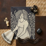 Long-haired Woman in Front of Tall Rosebushes - Aubrey Beardsley Art Print / Canvas Black White Linocut Print Woman Long Hair Surrounded