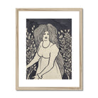 Long Haired Woman in Front of Tall Rosebushes Aubrey Beardsley Art Print, Framed Art Print Woman Long Hair Surrounded Roses