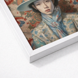 Framed Portrait Woman Soft Pastel Tones Light Blue Dandy Gaysian Cowboy, Elegant Femboy Outlaw’s