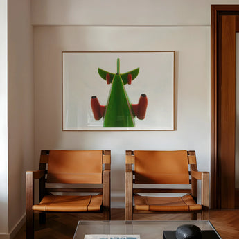 Look Up Giclée Print, Abstract Green Triangular Figure Red Wing-like Shapes White
