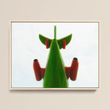 Look Up Giclée Print / Canvas Framed Artwork Stylized Green Red Airplane Viewed Rear Giclée Print, Living Space, Waking Dream