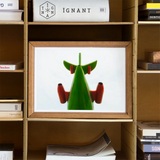 Look Up Giclée Print, Green Red Abstract Figure Stylized Bird Insect Viewed
