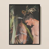 Looking - Beachside Gay Cruising Framed Canvas, 12x16’’ / 31x41cm / Black Floating Frame, Framed Painting Shirtless Man
