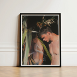 Black-framed Art Print Painterly Depiction Two Shirtless Men Gay Surfers Cruising, Man’s Hunger, Emerging