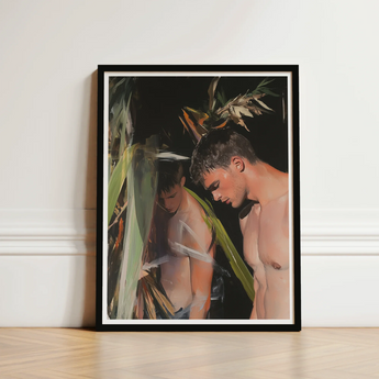 Black-framed Art Print Painterly Depiction Two Shirtless Men Gay Surfers Cruising, Man’s Hunger, Emerging