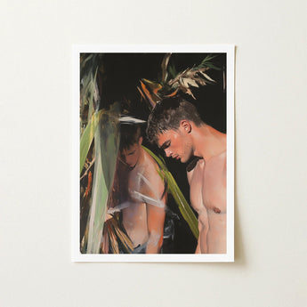 Looking - Gay Surfers Cruising Art Print / Canvas Framed Painting Two Shirtless Men Olive Branches Rendered, Man’s Hunger, Emerging Prints