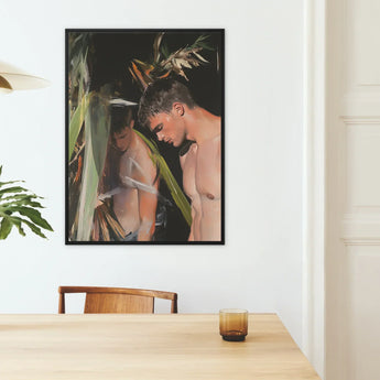 Looking - Gay Surfers Cruising Art Print / Canvas Black-framed Painting Two Shirtless Men Amidst Lush Green Gay Surfers Cruising, Cruising