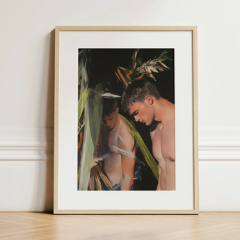Looking - Gay Surfers Cruising Art Print / Canvas Framed Painting Light Wood Frame White Mat Two Gay Surfers Cruising, Cruising Art Print,