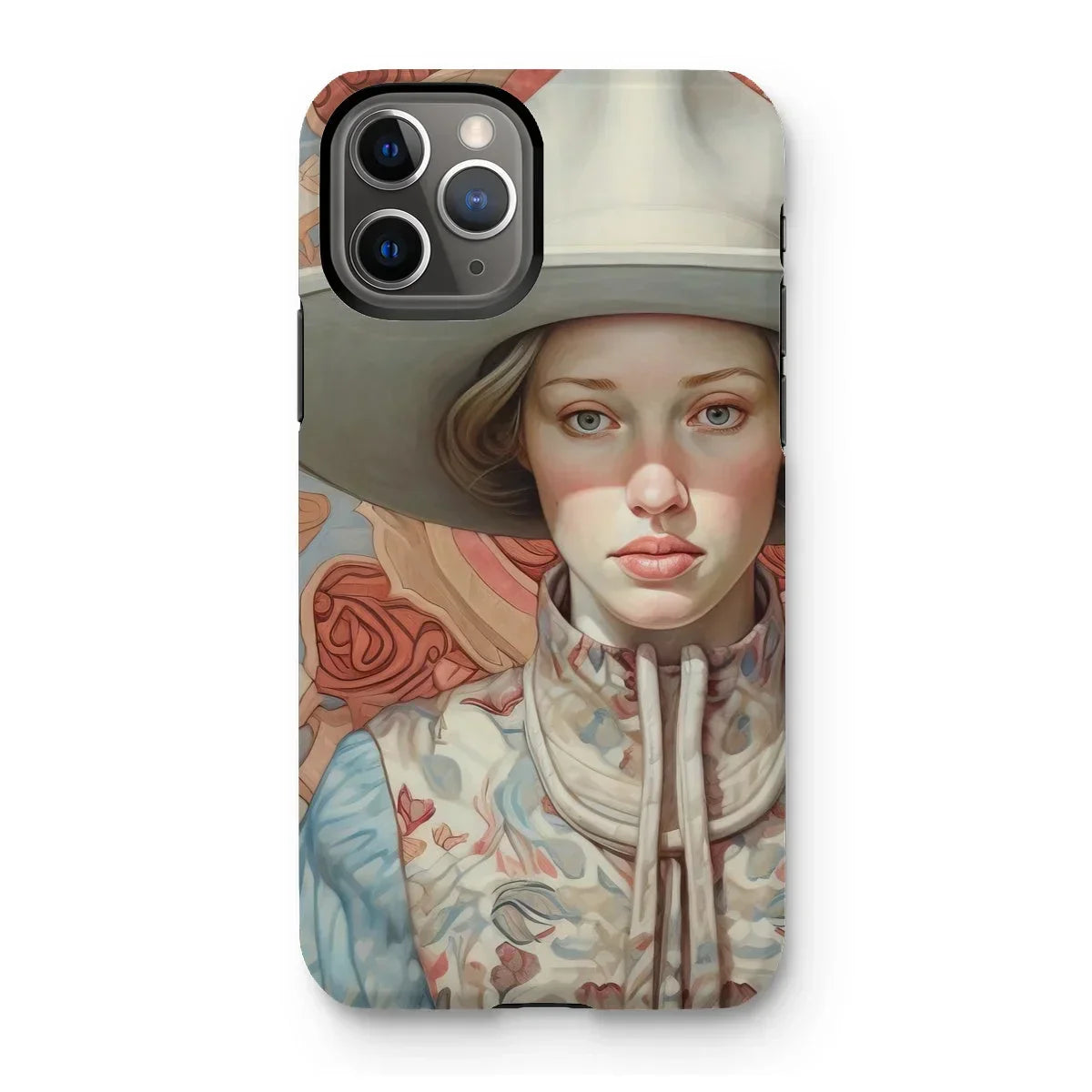 Lottie - Sapphic Cowgirl Iphone Case, 11 Pro / Matte, Phone Case Portrait Woman Wide-brimmed Hat Floral-patterned Clothing