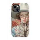 Lottie - Sapphic Cowgirl Iphone Case, 13 Mini / Matte, Phone Case Painted Portrait Woman Wide-brimmed Hat Floral-patterned