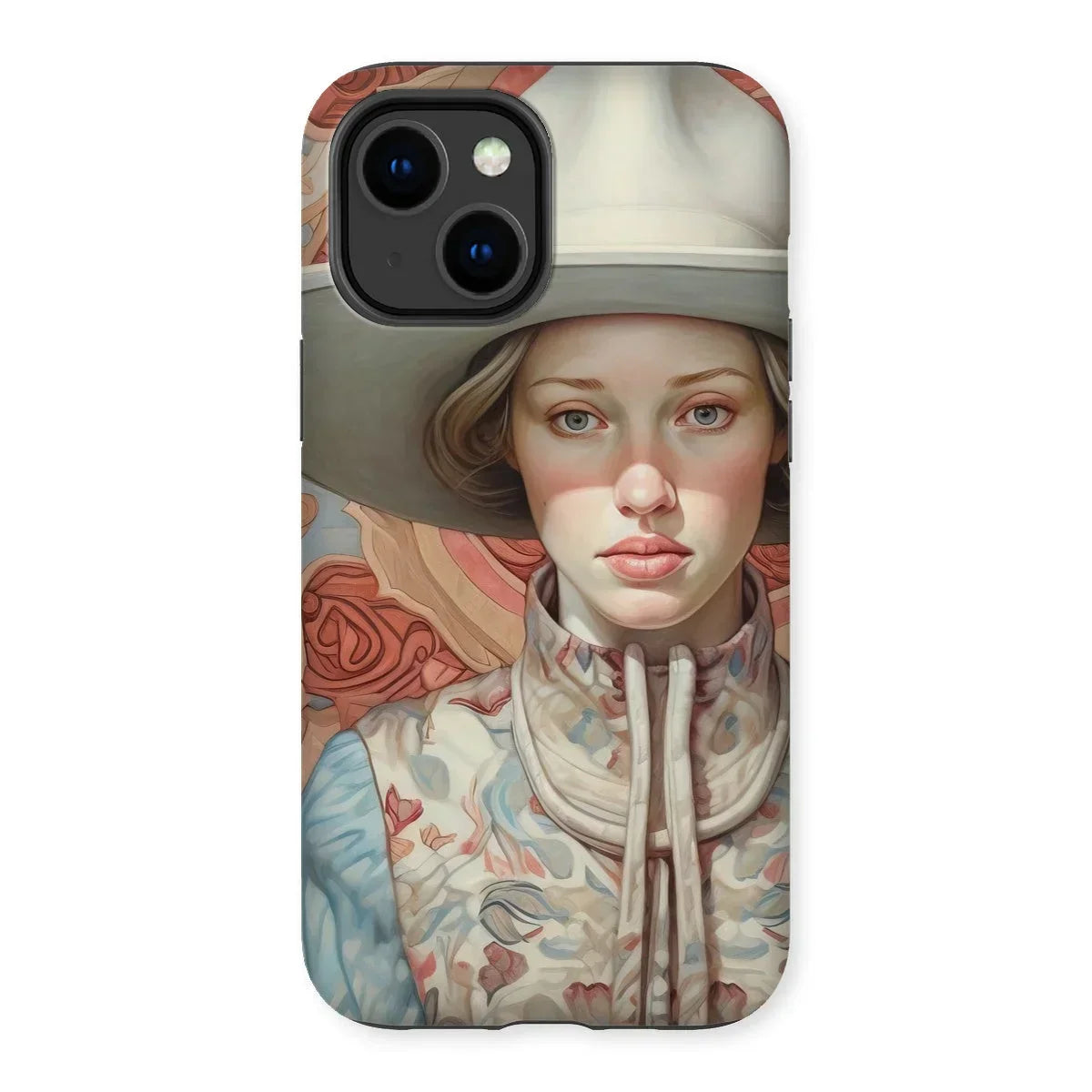 Lottie - Sapphic Cowgirl Iphone Case, 14 Plus / Matte, Phone Case Painted Portrait Person Wide-brimmed Hat Floral-patterned