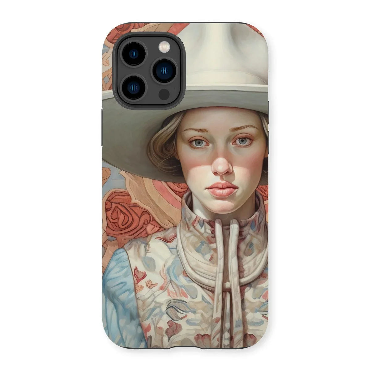 Lottie - Sapphic Cowgirl Iphone Case, 14 Pro / Matte, Phone Case Painted Portrait Woman Wide-brimmed Hat Floral-patterned