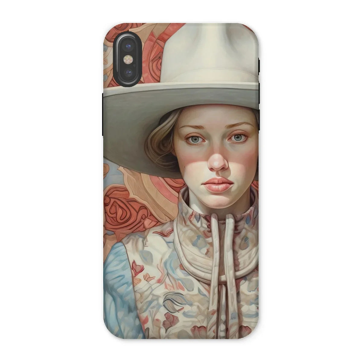 Lottie - Sapphic Cowgirl Iphone Case, x / Matte, Phone Case Painted Portrait Woman Wide-brimmed Hat Floral-patterned