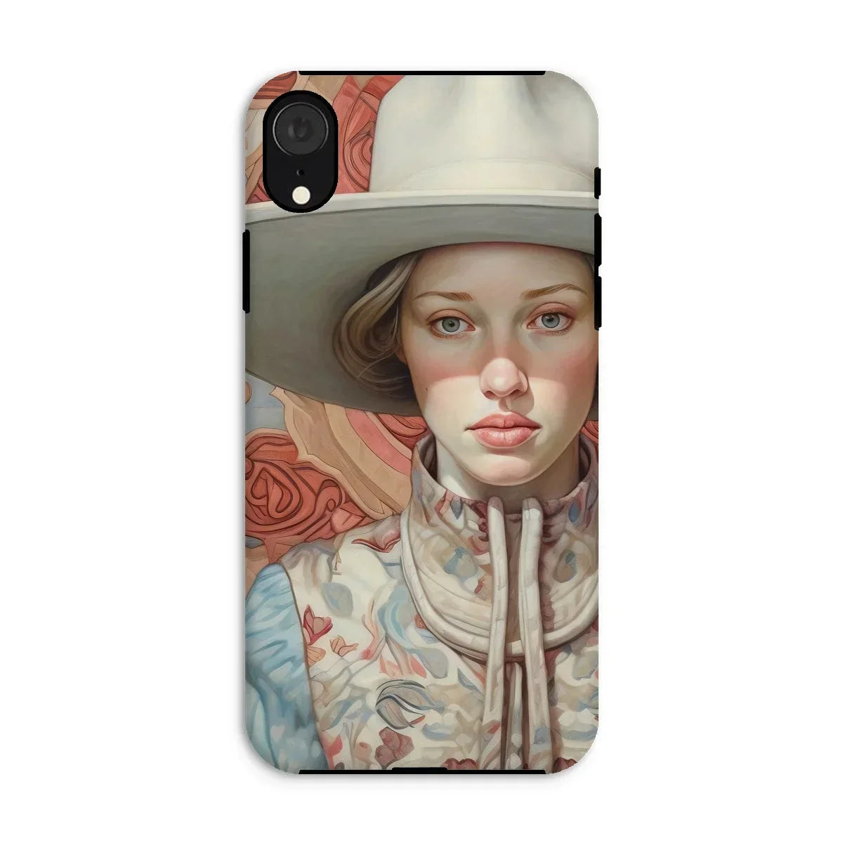 Lottie - Sapphic Cowgirl Iphone Case, Xr / Matte, Phone Case Portrait Person Wide-brimmed Hat Floral-patterned Clothing