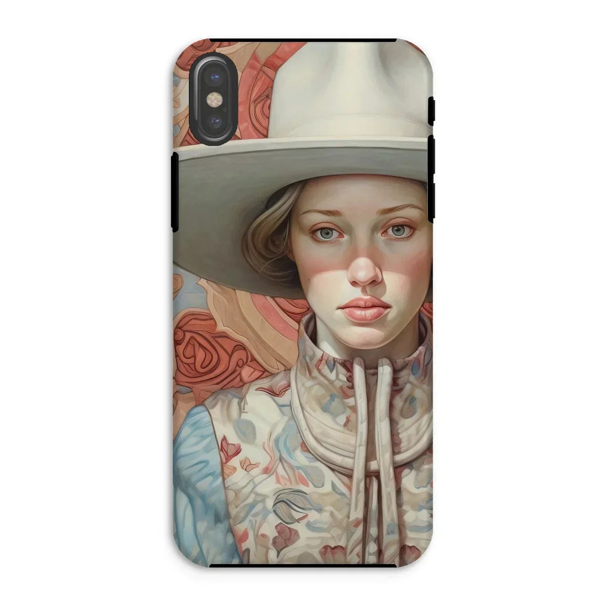 Lottie - Sapphic Cowgirl Iphone Case, Xs / Matte, Phone Case Portrait Woman White Cowboy Hat Floral-patterned