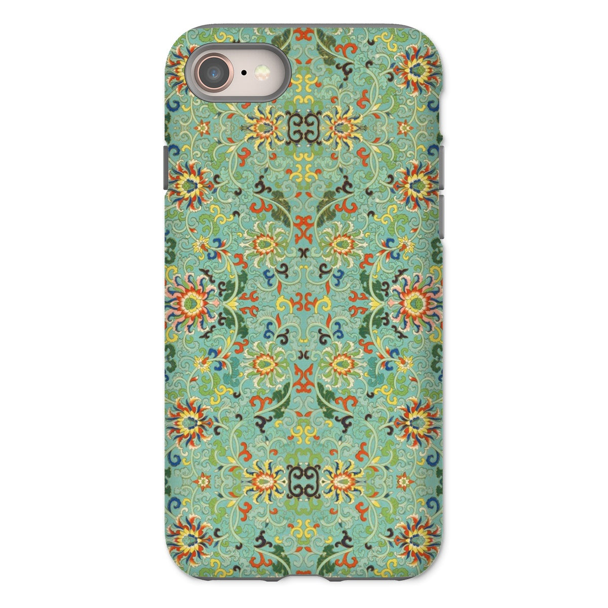 Lotus Candy Chinese Pattern Art Iphone Case, 8 / Matte, Ornate Floral Patterned Phone Case Teal Green Background