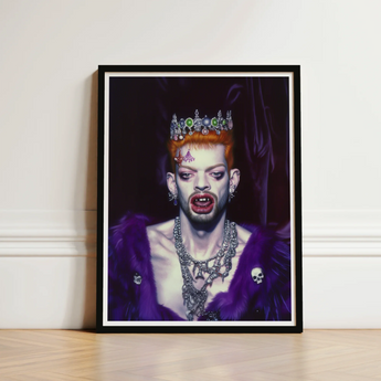 Framed Portrait Person Orange Hair Adorned Ornate Jeweled Club Kid Vampire, Surreal Gothic Glory, Art Print