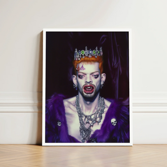 Framed Portrait Person Orange Hair Ornate Jeweled Crown Club Kid Vampire, Surreal Gothic Glory, Art Print