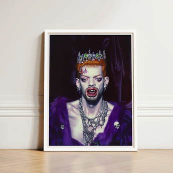 Framed Portrait Person Orange Hair Ornate Jeweled Crown Club Kid Vampire, Surreal Gothic Glory, Art Print