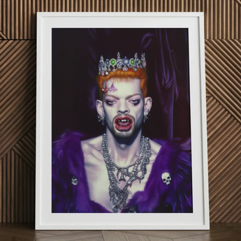 Louis - Club Kid Vampire Art Print / Canvas Framed Portrait Person Vibrant Orange Hair Adorned Ornate Club Kid Vampire, Surreal Gothic
