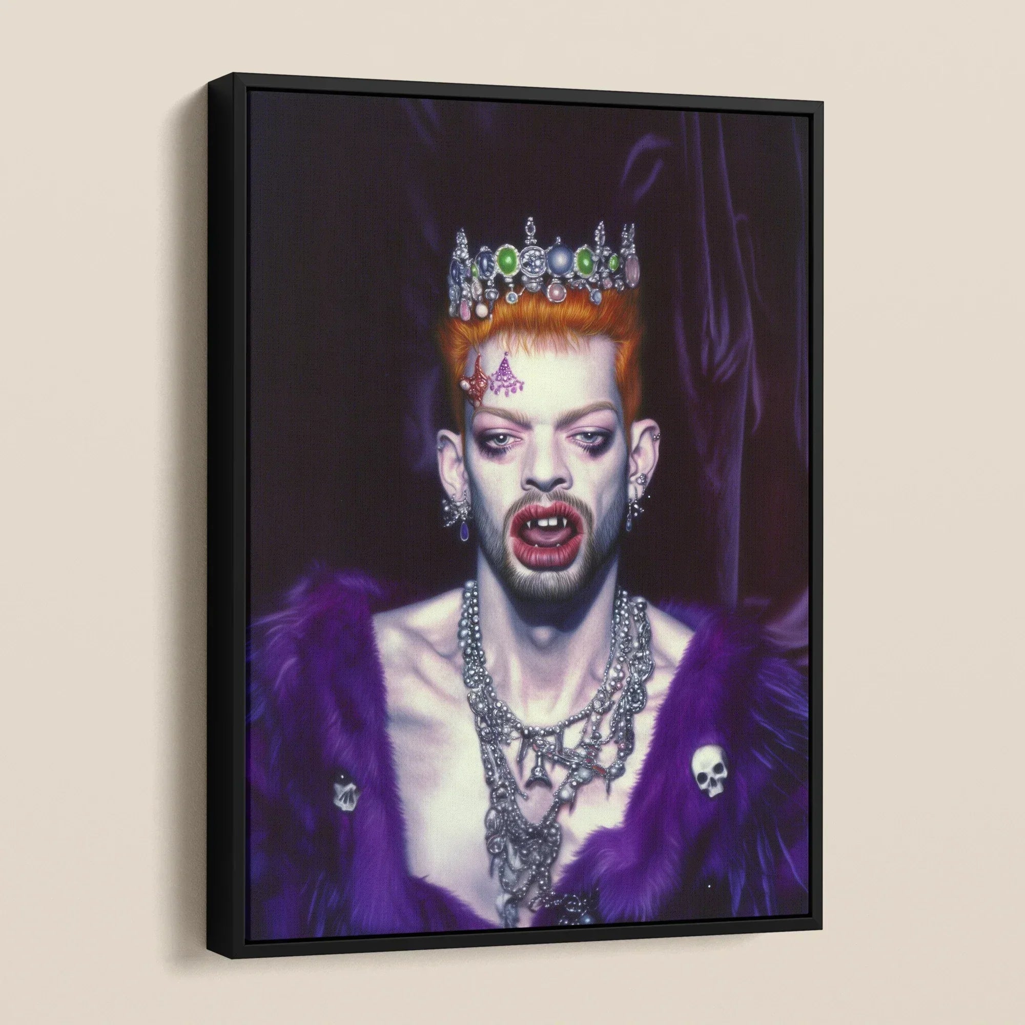 Louis Club Kid Vampire Framed Canvas, Framed Portrait Crowned Vampire Toothed Person