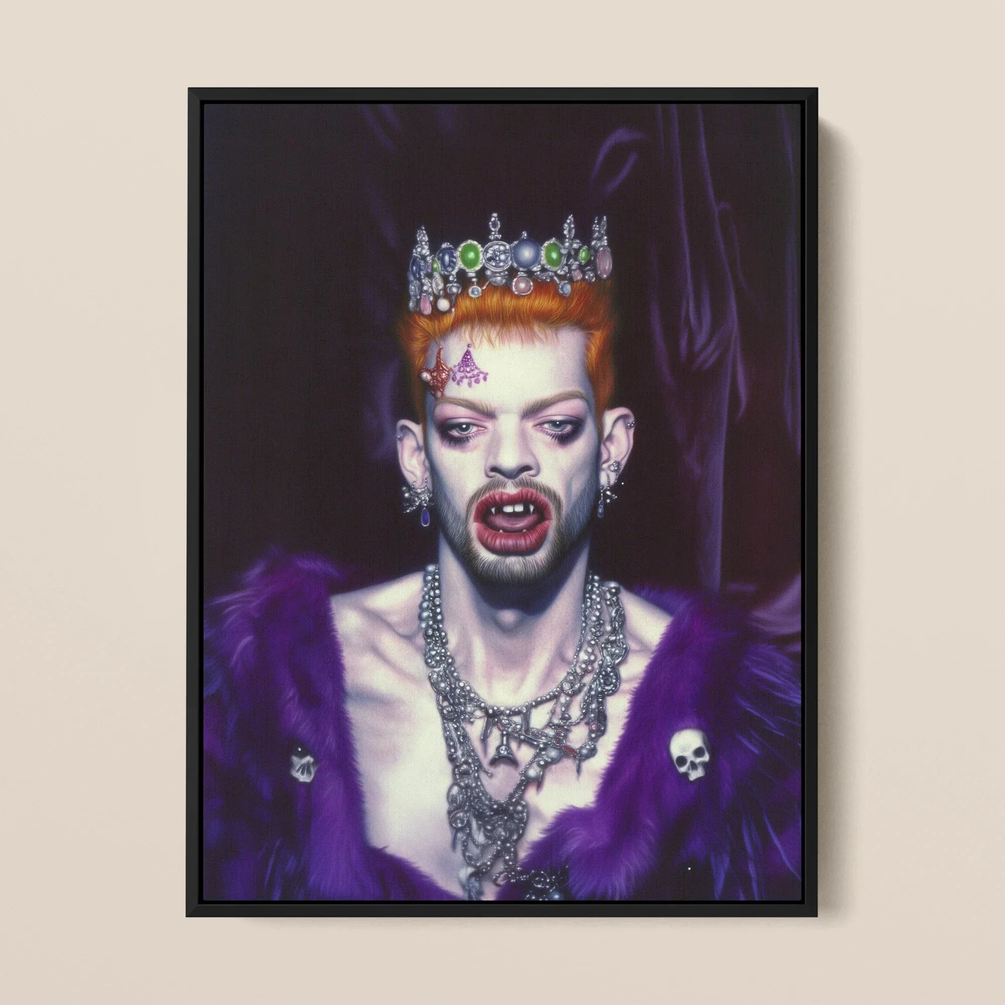 Louis - Club Kid Vampire Framed Canvas, Framed Portrait Flamboyant Crowned Figure