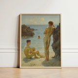 Lovers of the Sun - Henry Scott Tuke Fine Art Print / Canvas Framed Painting Two Nude Figures Rocky Shoreline Rendered, Cornish Coast Prints