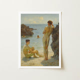 Lovers of the Sun - Henry Scott Tuke Fine Art Print / Canvas Beige-framed Classical Beach Scene Two Nude, Cornish Coast Prints
