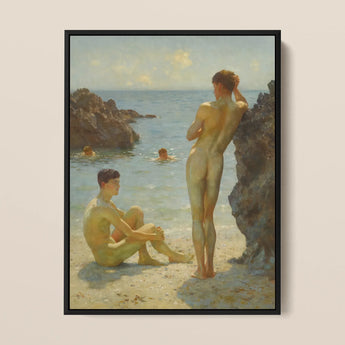 Lovers of the Sun - Henry Scott Tuke Fine Art Print / Canvas, 12x16’’ / 31x41cm / Black Frame, Posters Prints & Visual Artwork, Toby Leon