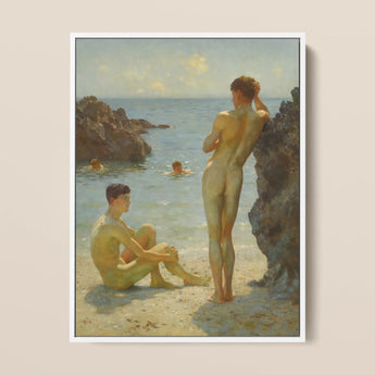 Lovers of the Sun - Henry Scott Tuke Fine Art Print / Canvas, 12x16’’ / 31x41cm / White Frame, Posters Prints & Visual Artwork, Toby Leon