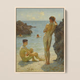 Lovers of the Sun - Henry Scott Tuke Fine Art Print / Canvas Beige-framed Classical Painting Two Nude Figures Sunlit Beach Henry Scott
