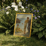 Lovers of the Sun - Henry Scott Tuke Fine Art Print / Canvas Framed Painting Golden Border Two Nude Figures Seaside Henry Scott Tuke, Tuke