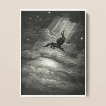 Lucifer Descends Upon Earth - Gustave Dore Art Print / Canvas, 12x16’’ / 31x41cm / White Frame, Posters Prints & Visual Artwork, Toby Leon