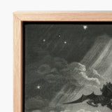 Lucifer Descends Upon Earth - Gustave Dore Art Print / Canvas Black-and-white Framed Artwork Dragon Flight Encased Light Wood, Night