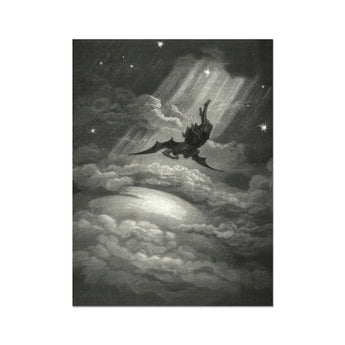 Lucifer Descends Upon Earth - Gustave Dore Art Print / Canvas Dark Winged Figure Clouds Illuminated Rays Light Surrounded Gustave Dore Art,