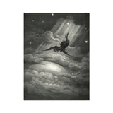 Lucifer Descends Upon Earth - Gustave Dore Art Print, Dark Winged Figure Clouds Illuminated Rays Light Surrounded