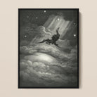 Lucifer Descends Upon Earth - Gustave Dore Framed Canvas, 12x16’’ / 31x41cm / Black Floating Frame, Framed Monochrome Print Winged Figure