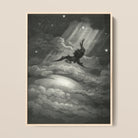 Lucifer Descends Upon Earth - Gustave Dore Framed Canvas, 12x16’’ / 31x41cm / Natural Floating Frame, Framed Black White Lithograph Fall