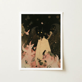 Lucius - Cute Devil Child Art Print / Canvas Framed Illustration Whimsical Dark Fantasy Scene Central Figure, Returns, Prints