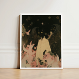 Framed Artwork Whimsical Illustration Black Cat Cream-colored Dress Cute Devil Child, Lucius Returns, Art