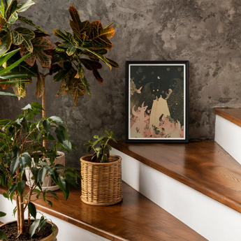 Lucius - Cute Devil Child Art Print, Framed Abstract Artwork Muted Colors Organic Shapes