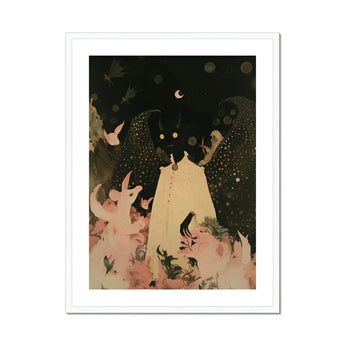 Lucius - Cute Devil Child Art Print, Mysterious Figure Cream-colored Dress Yellow Eyes Starry Darkness