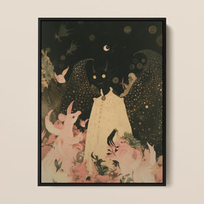 Lucius - Cute Devil Child Framed Canvas, 12x16’’ / 31x41cm / Black Floating Frame, Framed Dark Fantasy Art