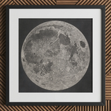 Lunar Planisphere - John Russell Fine Art Print, 12x12’’ / 31x31cm / Black Frame / 2’’ Matboard, Framed Black White Map Moon