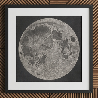 Lunar Planisphere - John Russell Fine Art Print, 12x12’’ / 31x31cm / Black Frame / 2’’ Matboard, Framed Black White Map Moon