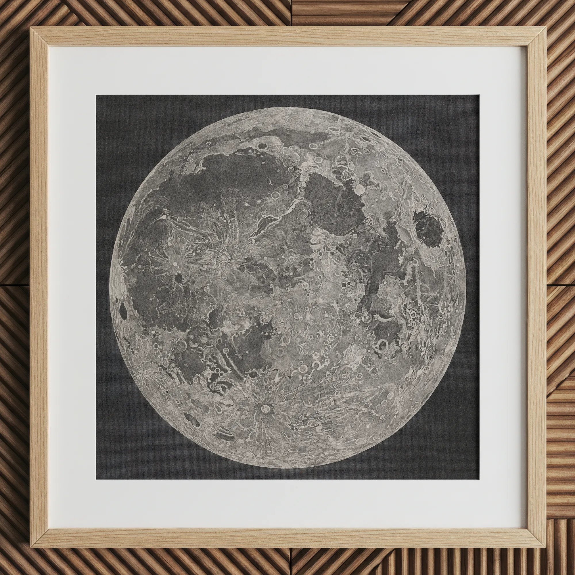 Lunar Planisphere - John Russell Fine Art Print, 12x12’’ / 31x31cm / Natural Frame / 2’’ Matboard, Framed Print Detailed Moon