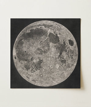 Detailed Grayscale Print Moon Mounted Black Canvas Impact Basins Mapped, Russell’s Selenographic Chart, Fine Art