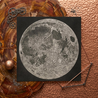 Lunar Planisphere - John Russell Fine Art Print / Canvas Detailed Grayscale Moon Black Surrounded Steampunk-inspired Impact Basins Mapped,